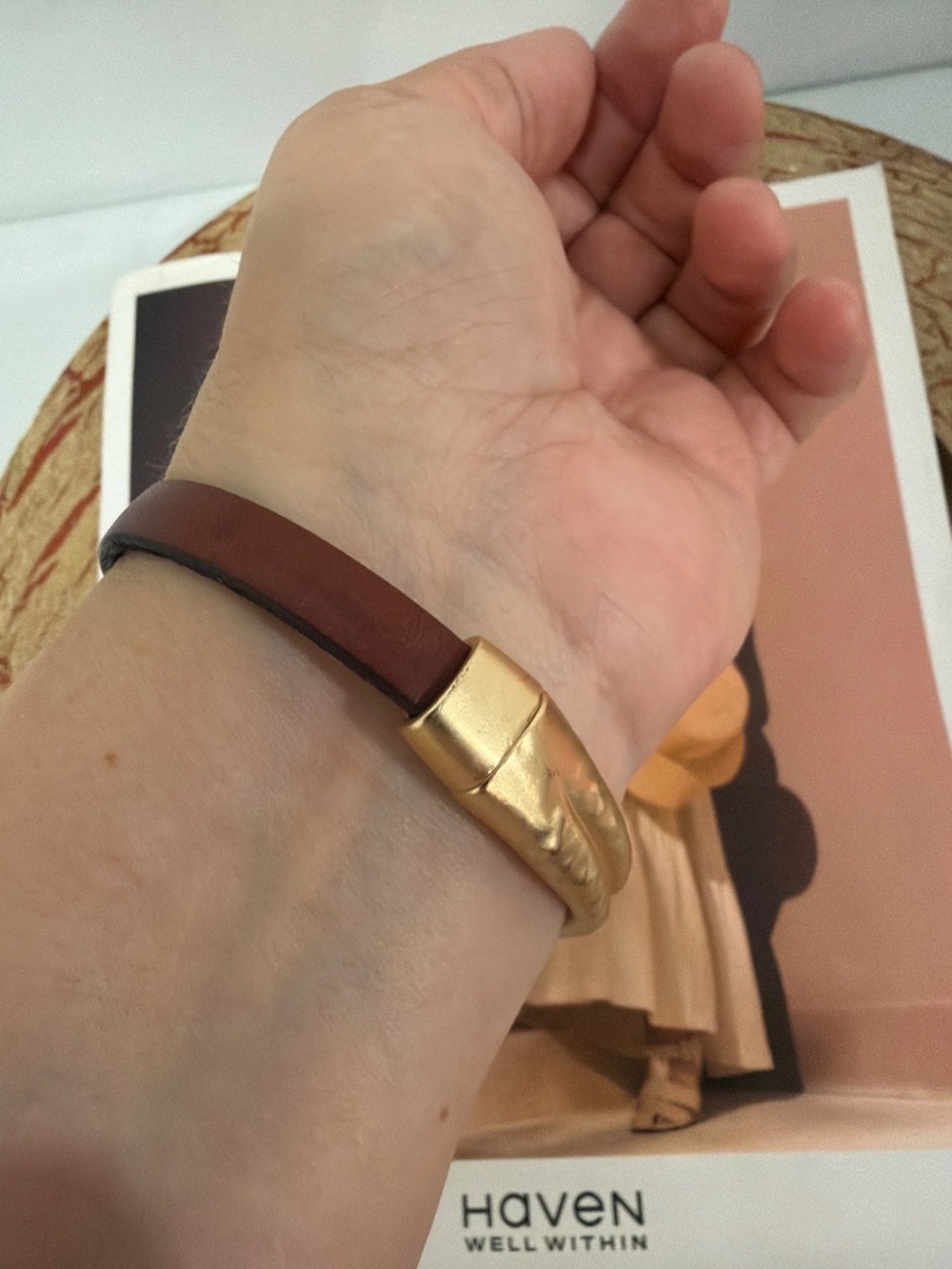 Boho Leather Gold Tone Magnetic Bracelet Bangle - Picture 10 of 10